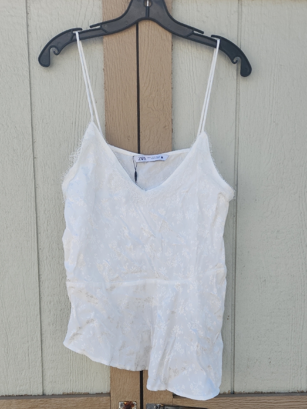 NEW Zara Larsson Assymetrical White Satin Thin Strap Tank Floral Romantic Boho S